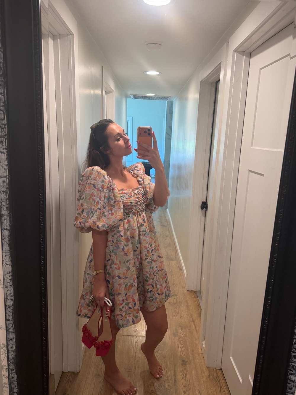 Floral Puff Sleeve Mini Dress - Multicolor size S